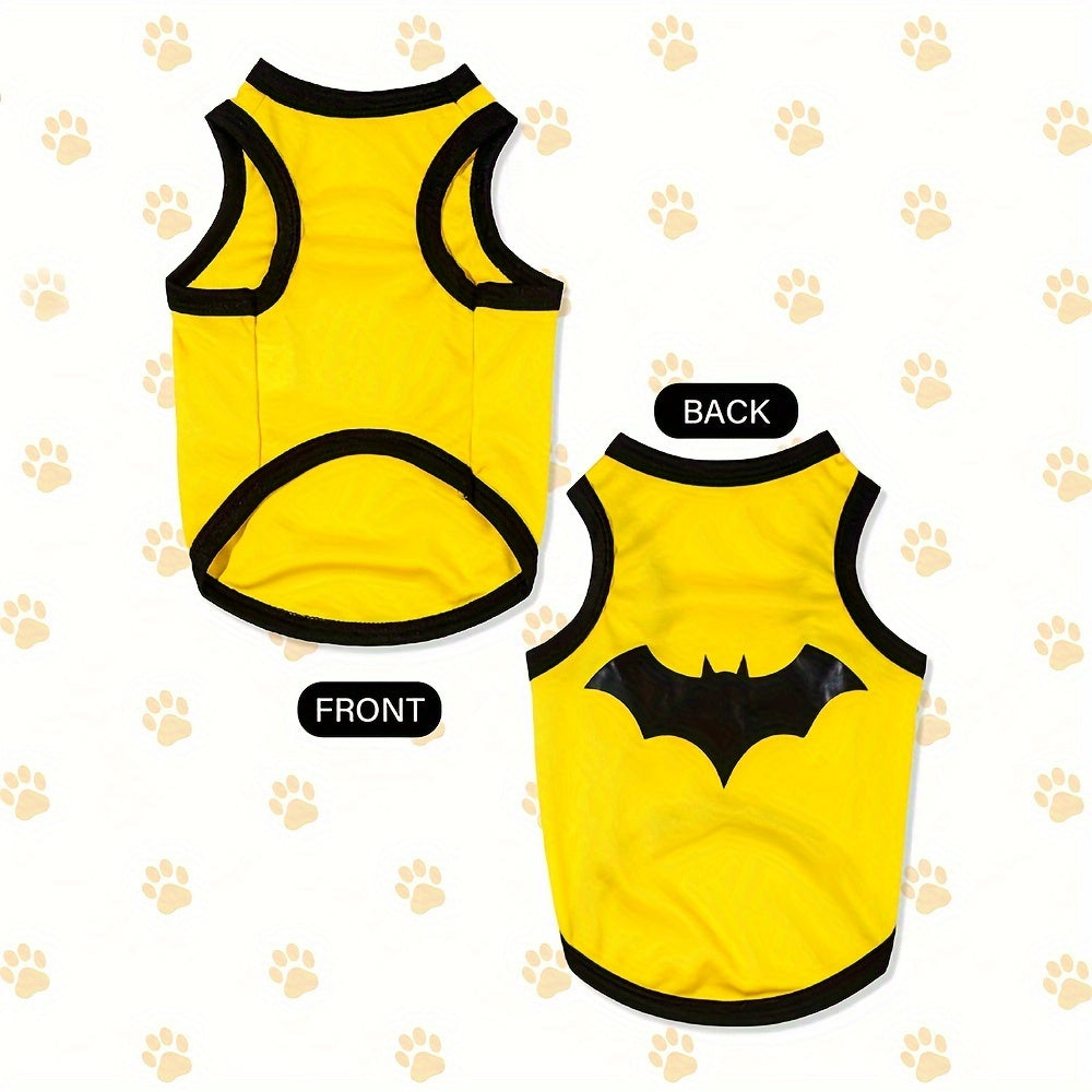 Yellow Batman-themed breathable pet shirts for dogs and cats with contrasting trim and graphic design