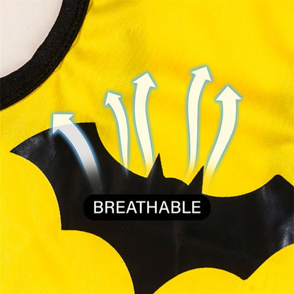 Bright yellow breathable pet shirts for dogs and cats featuring a fun bat design for playful pets