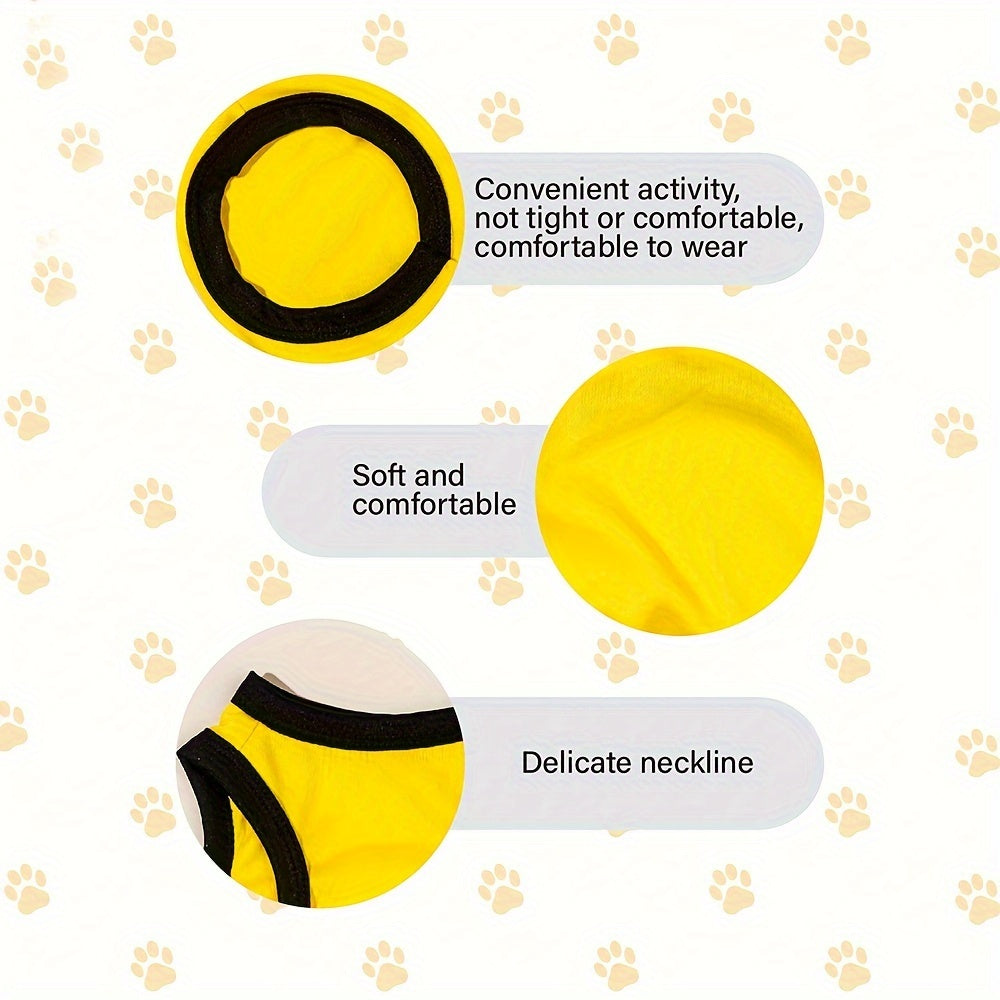 Yellow breathable pet shirts for dogs and cats with soft fabric and delicate neckline for comfort