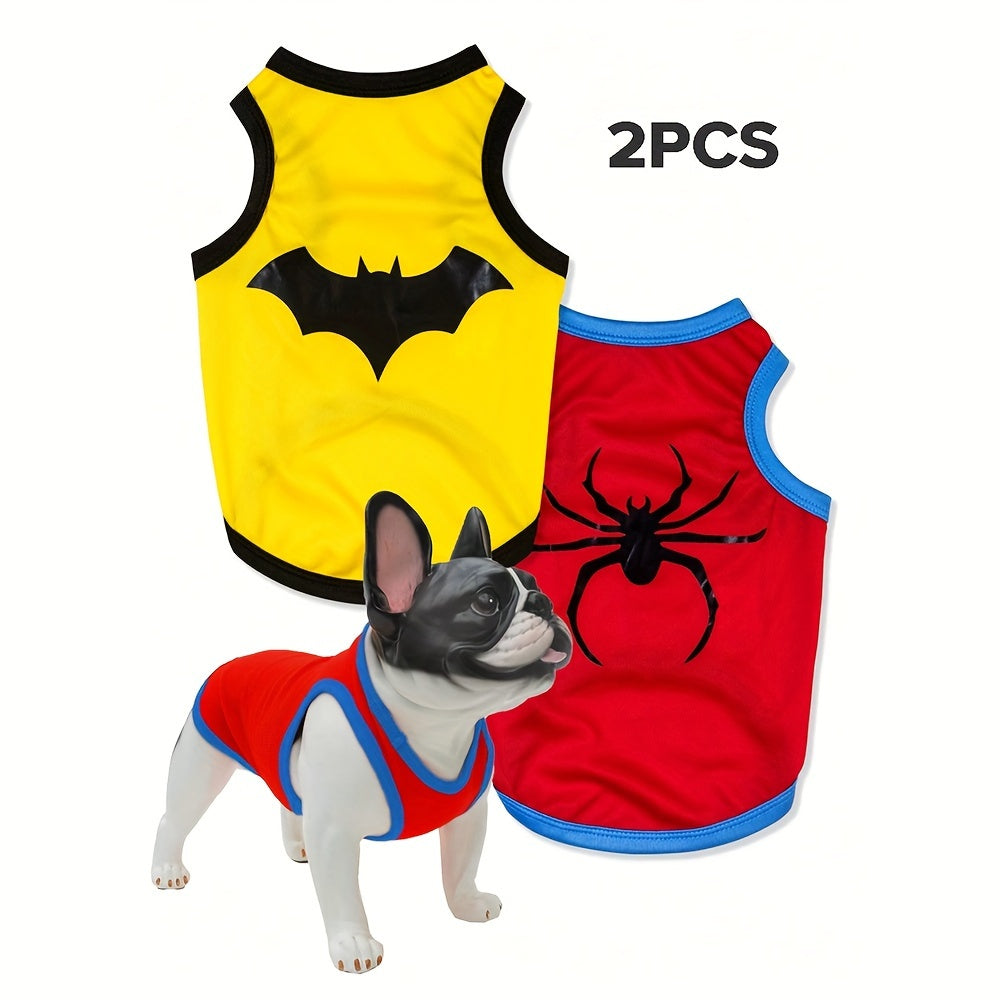 Set of 2 breathable pet shirts for dogs and cats featuring a Batman and spider design