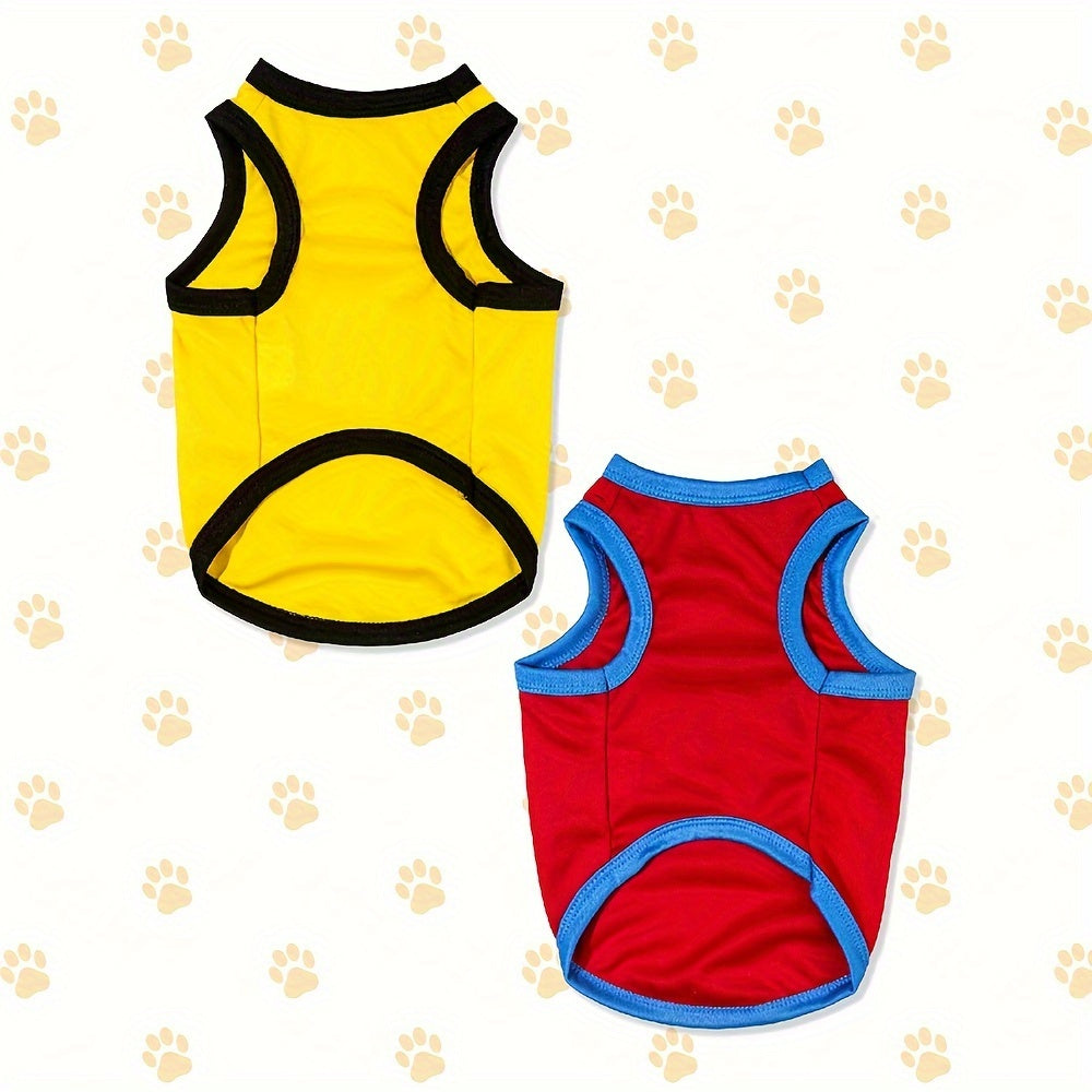 Set of breathable pet shirts for dogs and cats in yellow and red colors with contrasting trim