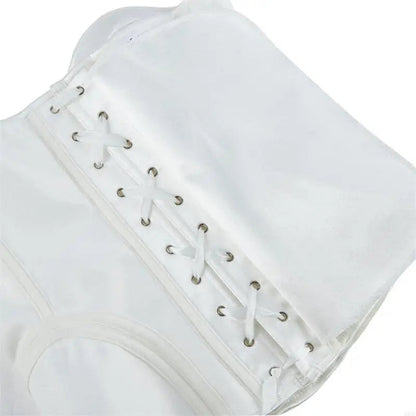 White bridal corset belt for women featuring elegant lacing and a sleek design for special occasions