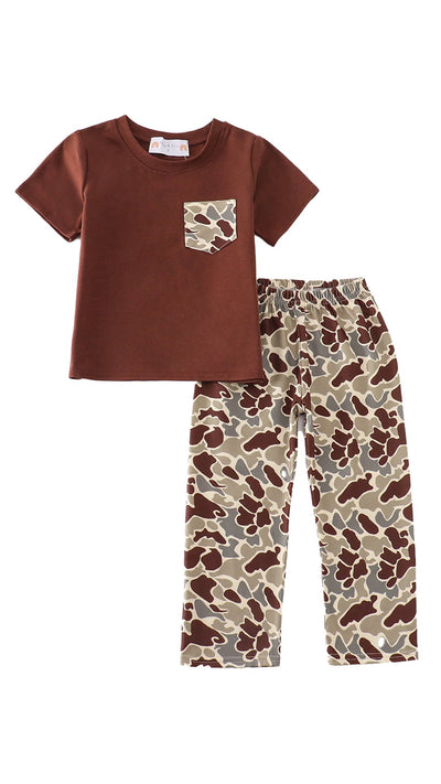 Adorable Brown Camouflage Boy Set: The Perfect Outfit For Your Little Explorer! - LuckeLadybug LLC