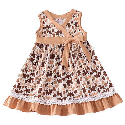 Adorable Brown Cow Print Girl Dress For Stylish Little Ones! - LuckeLadybug LLC