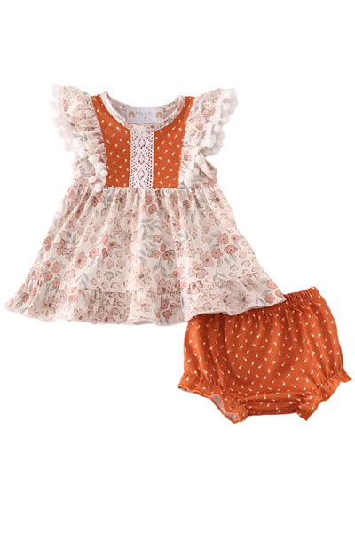 Adorable Brown Floral Ruffle Baby Girl Set For Trendy Toddlers - Perfect For Playdates And Parties! - LuckeLadybug LLC