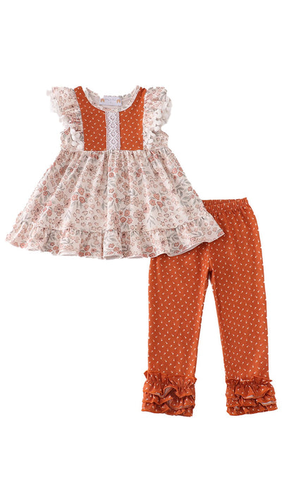 Adorable Brown Floral Ruffle Girl Set For Your Little Trendsetter! - LuckeLadybug LLC