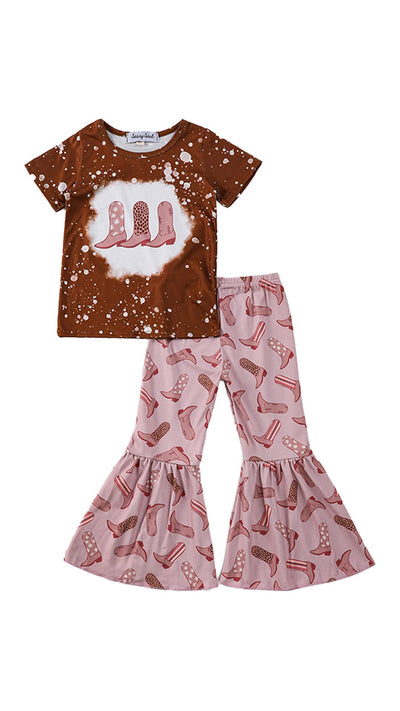 Adorable Brown And Pink Boots Girl Set For Trendy Babies And Toddlers - LuckeLadybug LLC