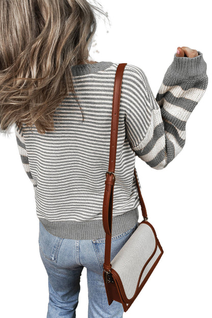LuckeLadybug brown stripe geometric sweater with a casual fit and stylish design, perfect for everyday wear
