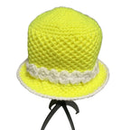 ThreadsByHannah Yellow Crochet Bucket Hat with White Decorative Band for Summer Style