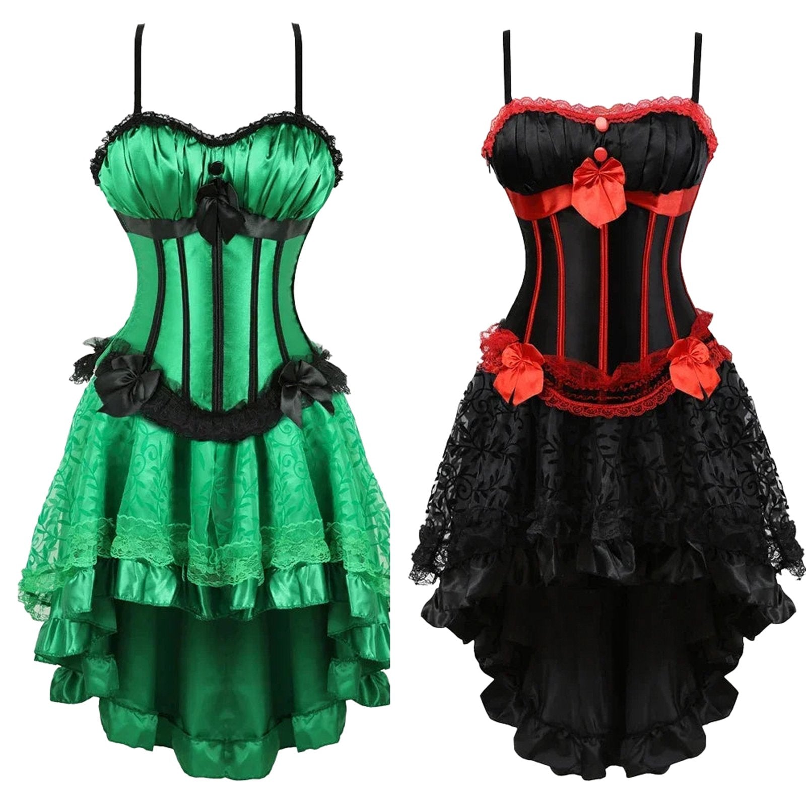 LuckeLadybug burlesque corset dress with tutu skirt in green and black styles with elegant details