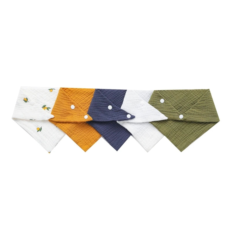 Set of five burp cloths cotton in various colors and patterns for stylish baby care