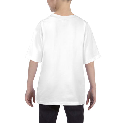 Back view of white butterfly kids t shirt worn by child with short sleeves and relaxed fit