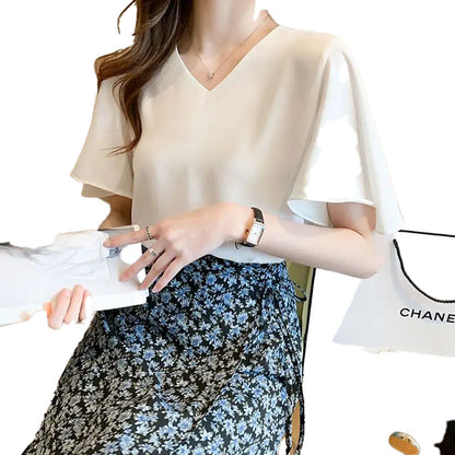 Elegant butterfly sleeve blouse for women in cream color, perfect for casual or dressy occasions