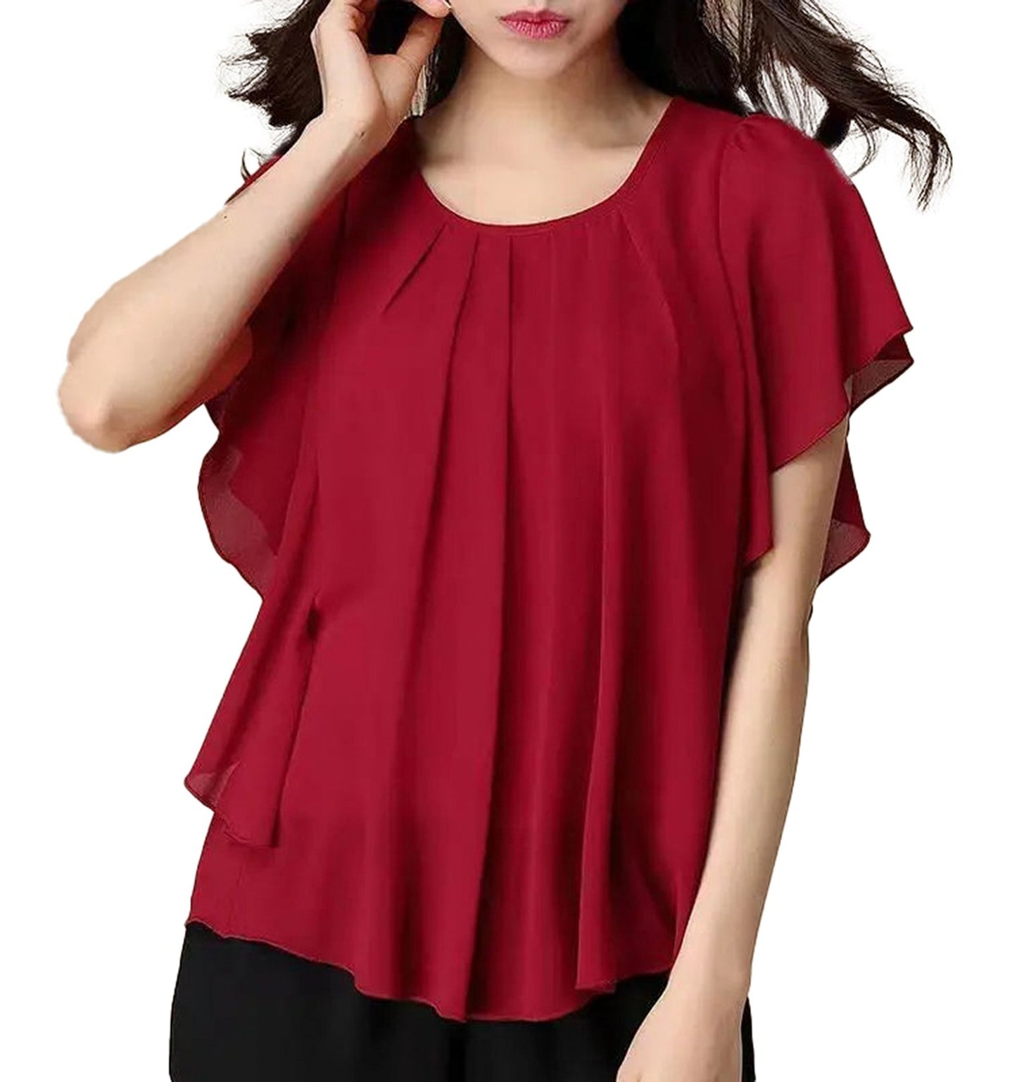 Elegant red butterfly sleeve blouse for women featuring a flowing design and casual style