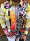 Colorful LuckeLadybug LLC button up shirt for men with vibrant floral and abstract design