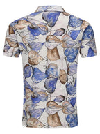 Back view of a LuckeLadybug LLC stylish button up shirt for men featuring a watercolor leaf pattern