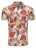LuckeLadybug LLC Short Sleeve Button Up Shirt for Men with Colorful Leaf Print