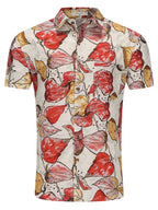 LuckeLadybug LLC Short Sleeve Button Up Shirt for Men with Colorful Leaf Print