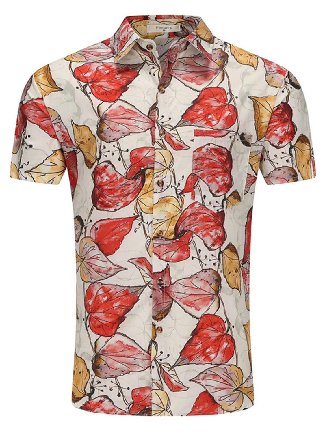 LuckeLadybug LLC Short Sleeve Button Up Shirt for Men with Colorful Leaf Print