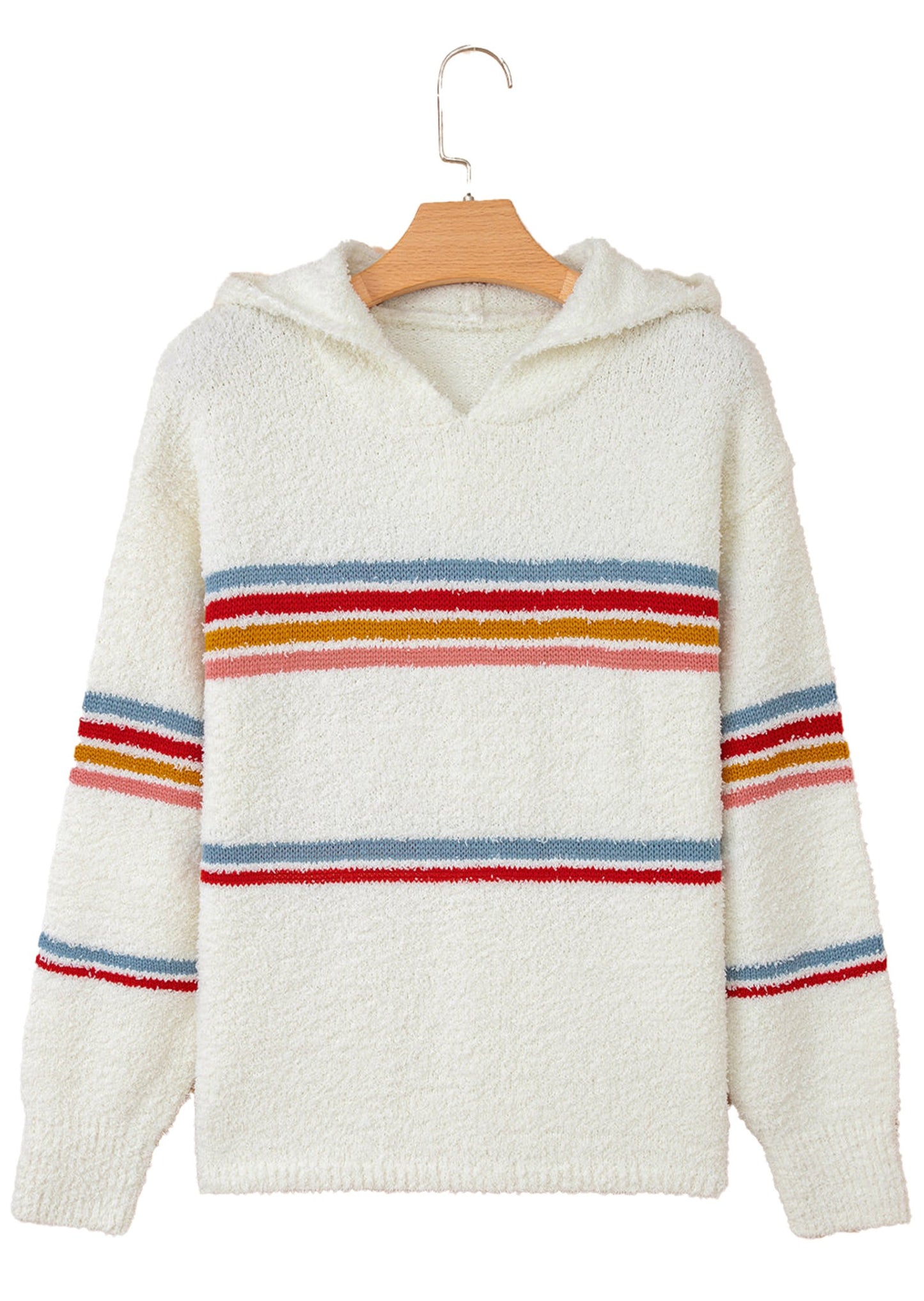 White Popcorn Sweater With Hood