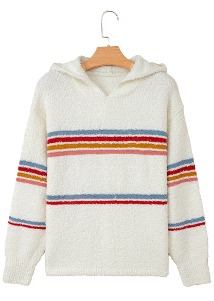 White Popcorn Sweater With Hood