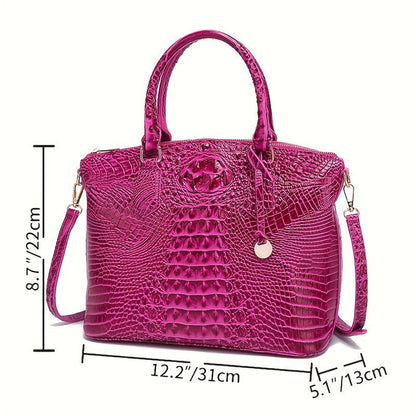 Crocodile Embossed Womens Handbag Chic Satchel