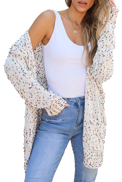 White Confetti Rib Knit Cardigan