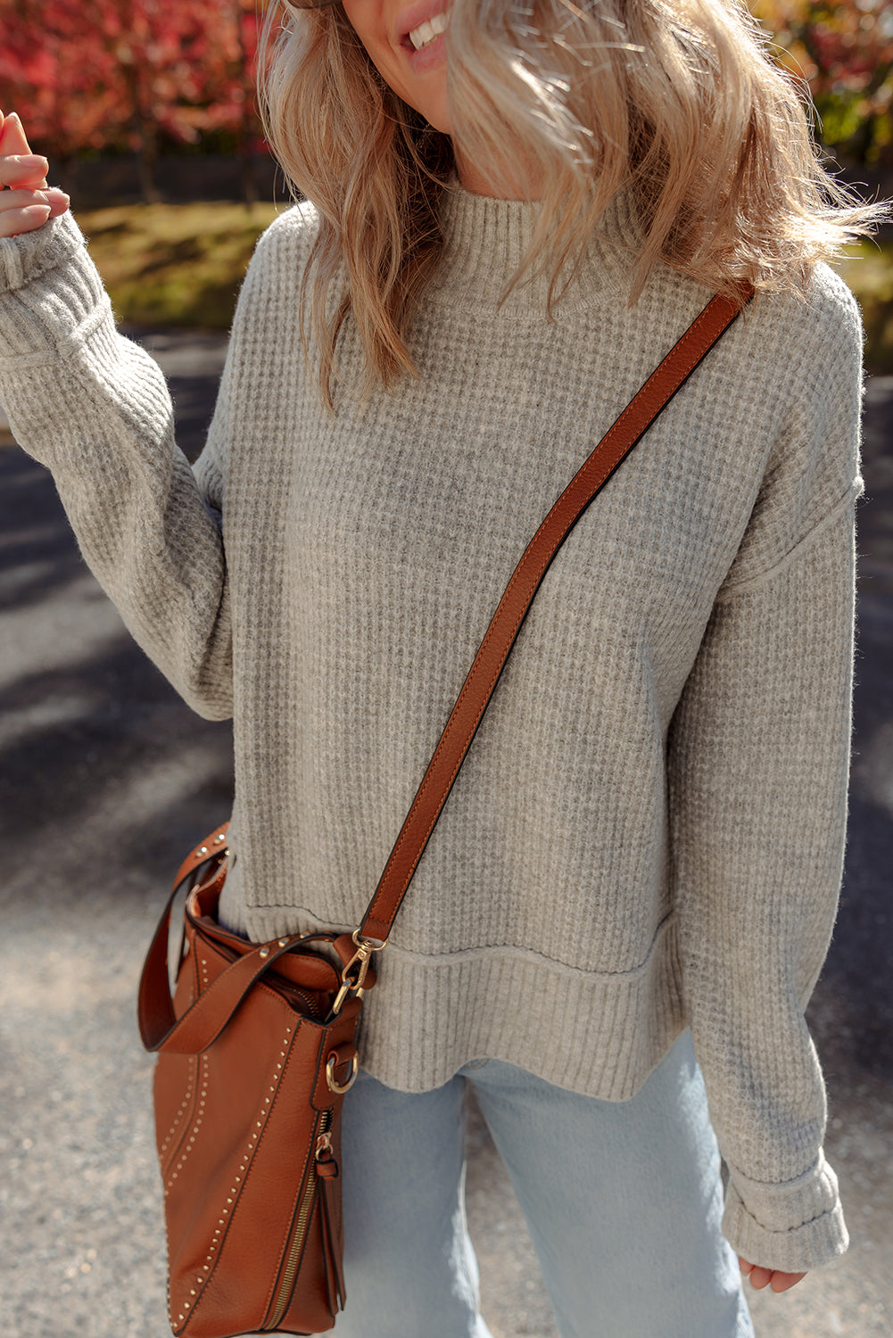 Gray Waffle Knit Sweater For Stylish Comfort