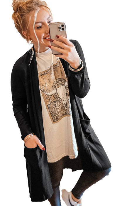 Black Open Front Cardigan Women