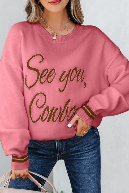 Peach Blossom Embroidered Western Sweater