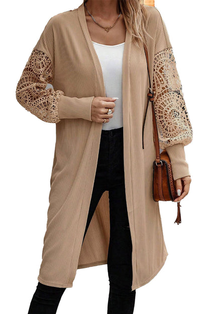 Ribbed Knit Open Front Duster Cardigan