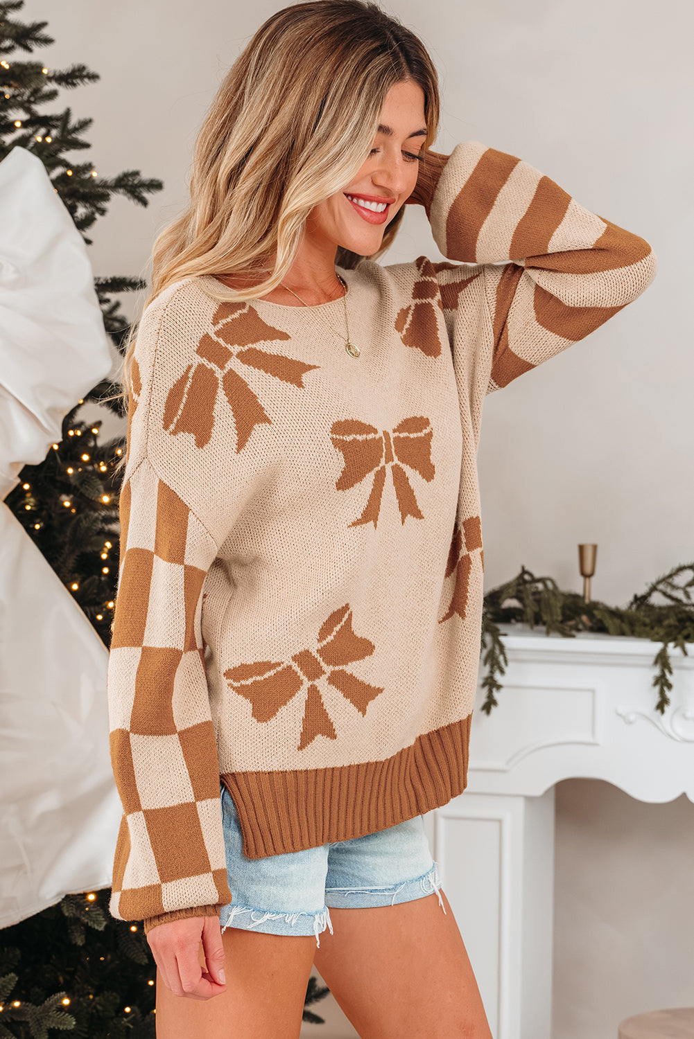 Yellow Ribbon Bow Print Sweater
