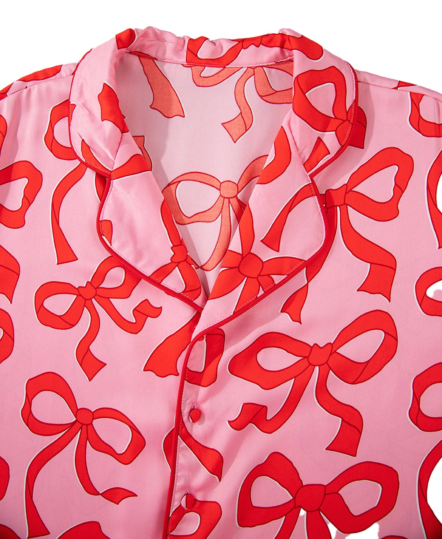 Pink Bow Print Pajama Set For Cozy Nights