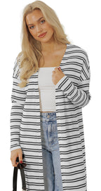 Black Stripe Duster Cardigan For Trendy Looks
