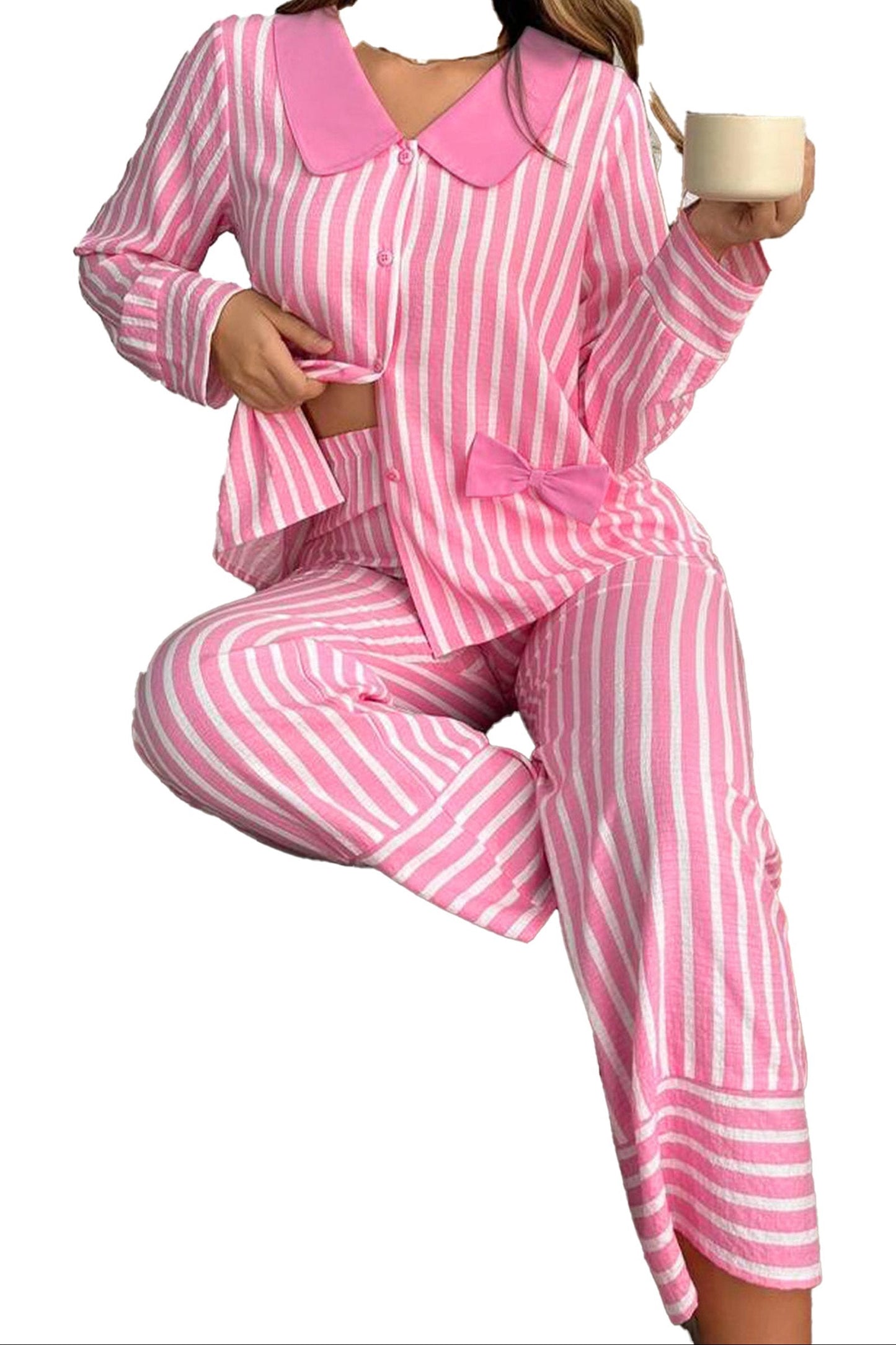 Pink Striped Sleepwear Set For Comfort