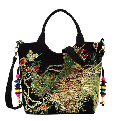 Embroidered Satchel Bag - Retro Double Handle Handbag