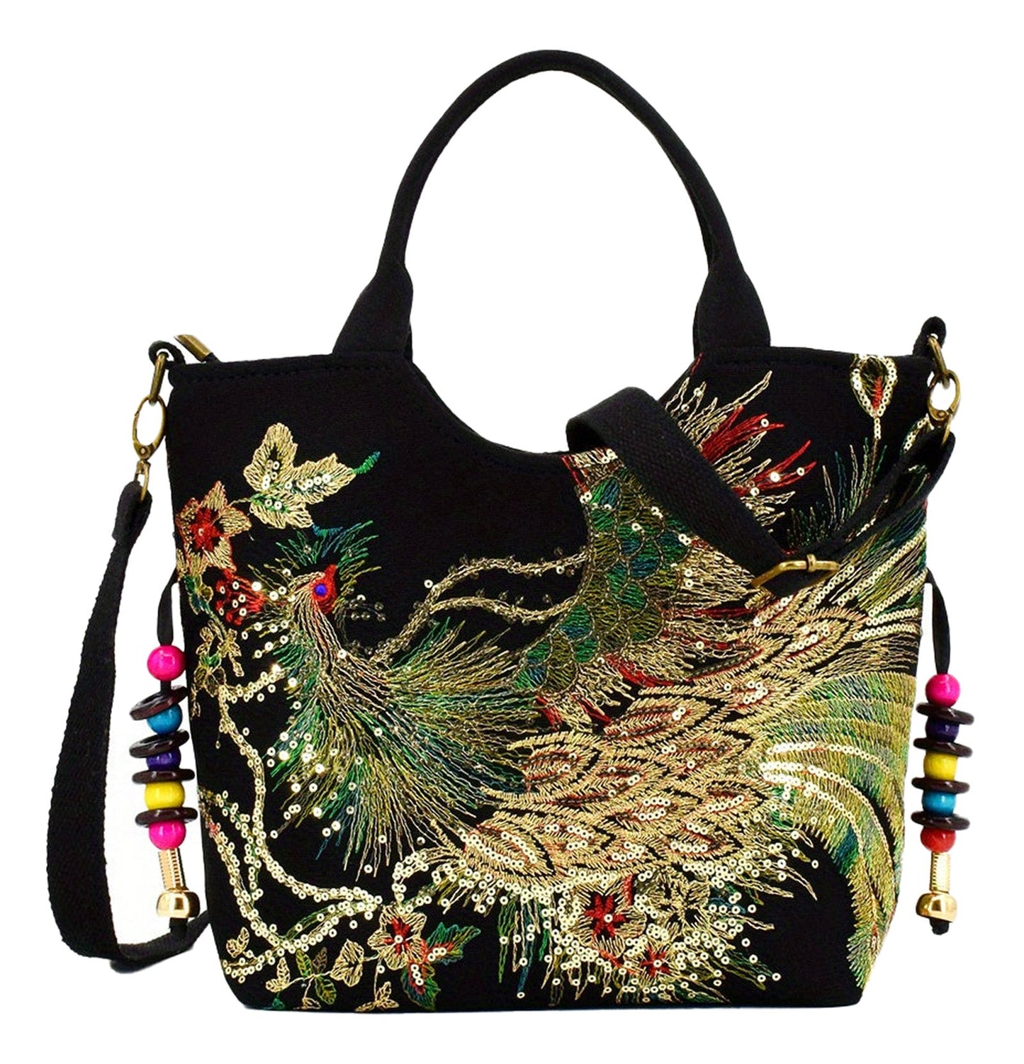 Wo's Embroidered Satchel Bag - Retro Double Handle Handbag with