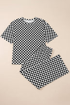 Khaki Checkered Print Half Sleeve Tee 2pcs Lounge Pant Set