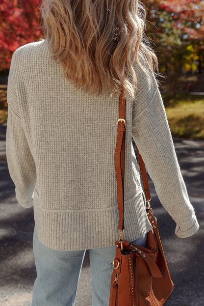 Gray Waffle Knit Sweater For Stylish Comfort
