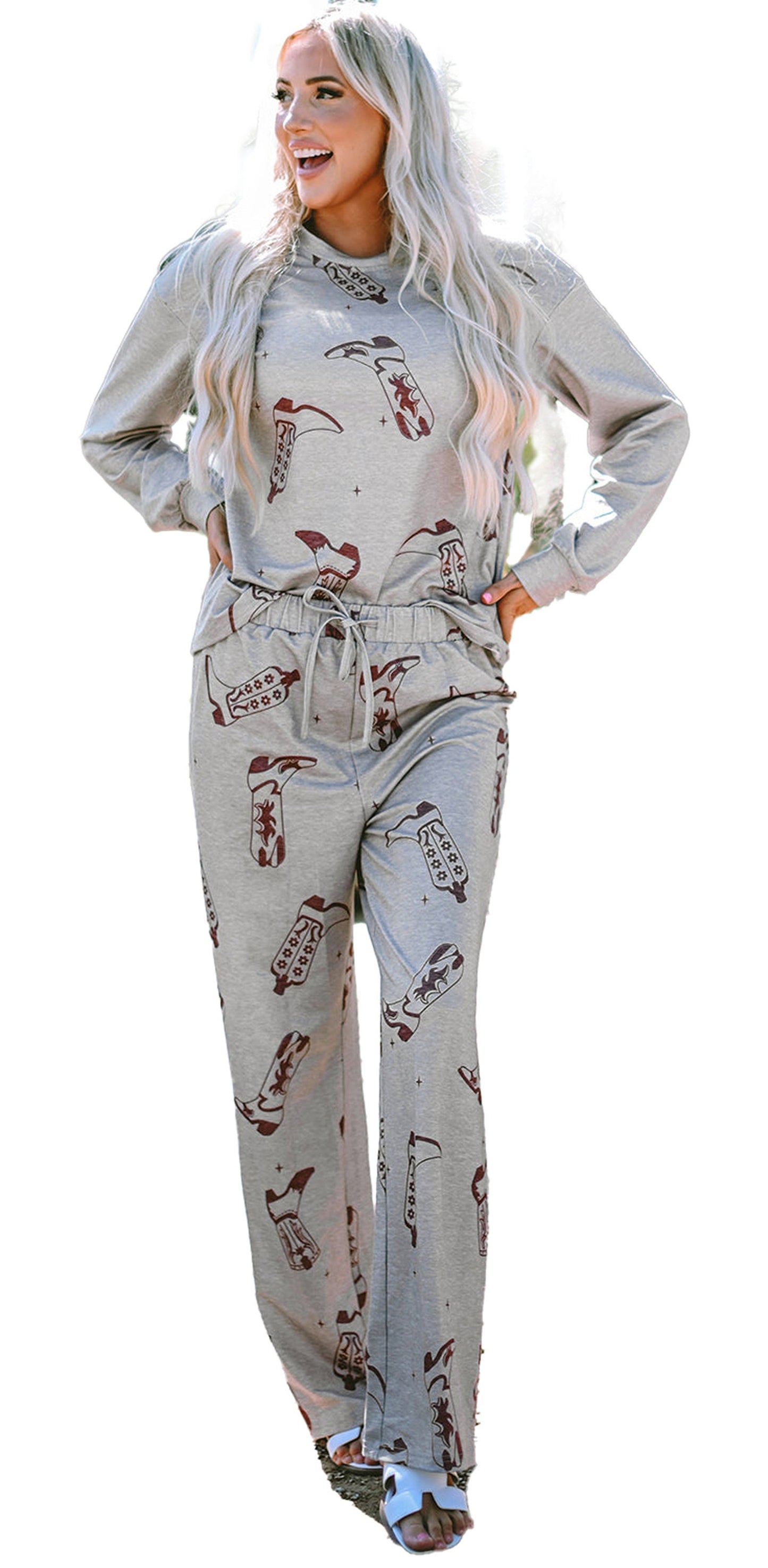 Gray Cowgirl Boots Lounge Set