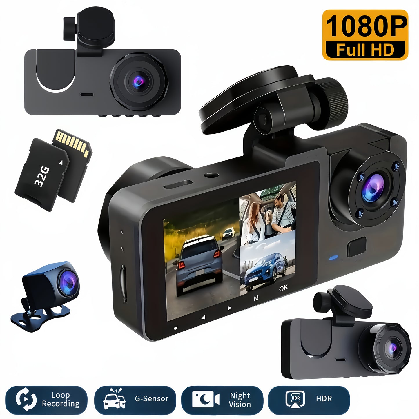 3 Channel Dash Cam With Night Vision