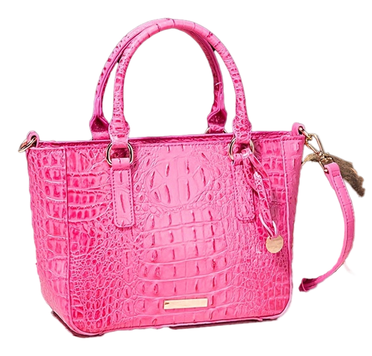 Crocodile Pattern Satchel Handbag Pink