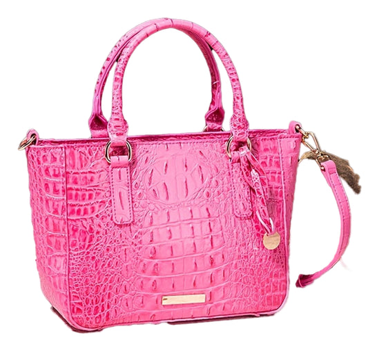 Crocodile Pattern Satchel Handbag Pink