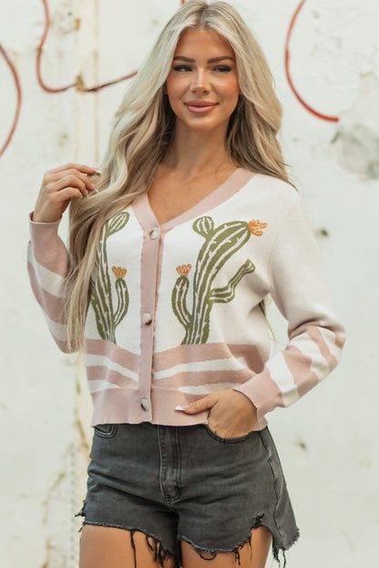 Apricot Cactus Sweater Cardigan For Trendy Style