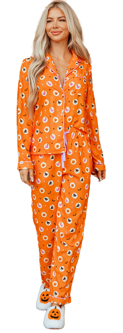 Orange Halloween Pajama Set For Women