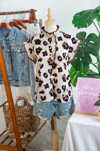 Khaki Leopard Printed Ruffle Sleeve Summer Blouse