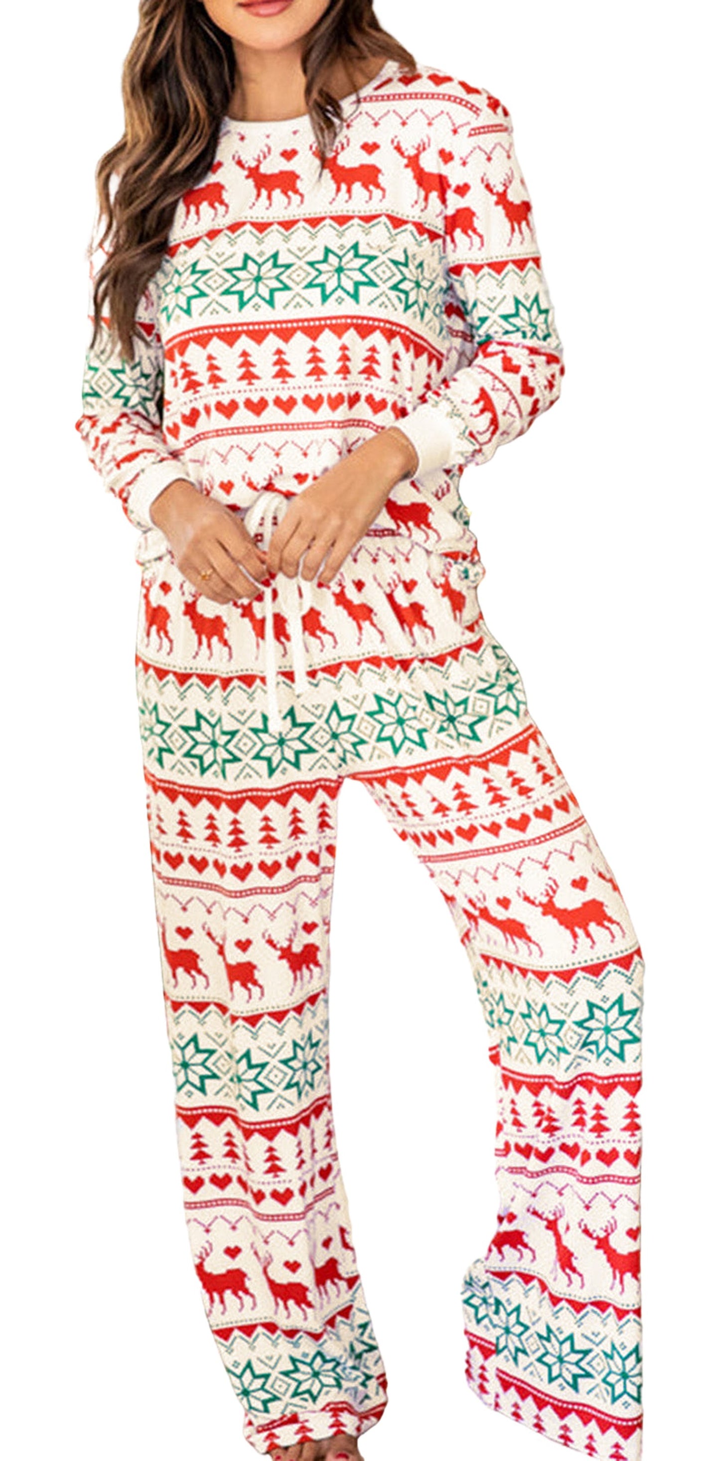 White Christmas Lounge Set Pajama Set