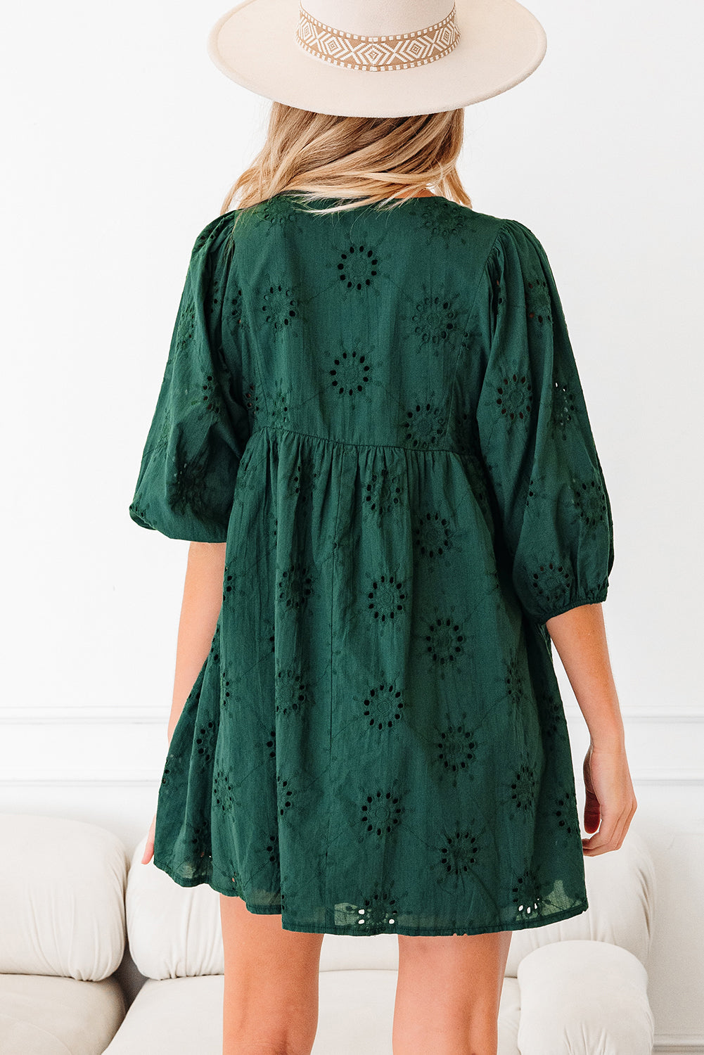 Embroidered Eyelet Mini Dress, Puff Sleeve