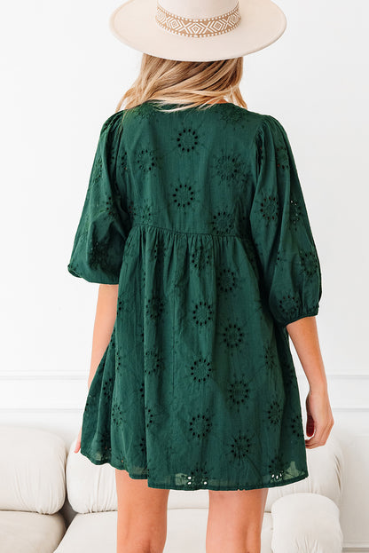 Embroidered Eyelet Mini Dress, Puff Sleeve