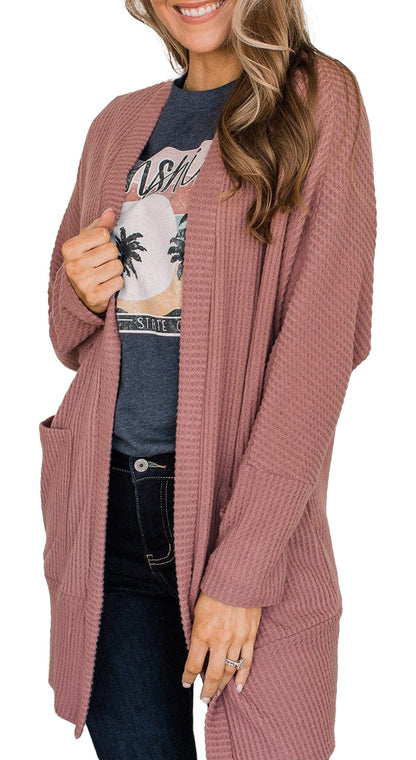 Mineral Red Waffle Knit Cardigan
